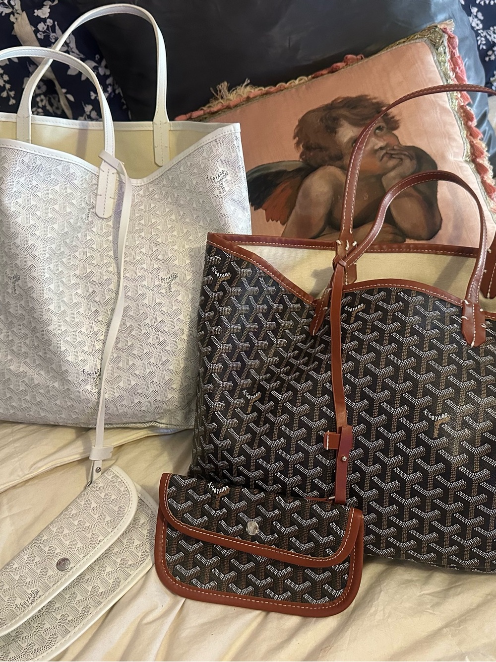 Two-Tone Tote Sets  in White and Brown